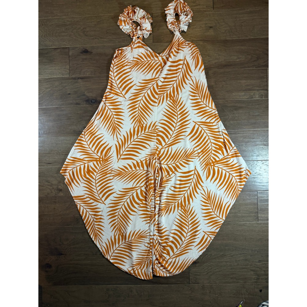 MSK Women Orange White Palm Leaf Print Sleeveless Harem Jumpsuit Size M Tropical